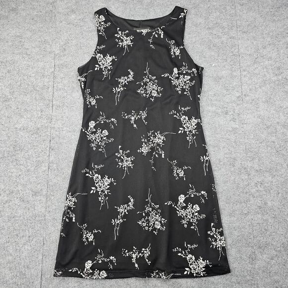 Vintage Byer Too Dress Womens Medium Black Floral Mini 90s Whimsigoth Dark Prep - Picture 1 of 6